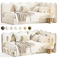 Modern Cream Style Soft Upholstered Kids Bed With Exquisite Headboard Design And Multiple Optional Colors