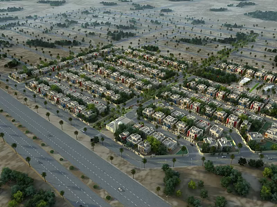Aerial View Planning of Residential Community with Rows of Houses Wide Roads and Lush Greenery 3d model