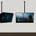Modern Ceiling Mounted TVs Displaying Ocean Exploration And People Conversation Content 3d model