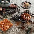 Delicious Grilled Steak Braided Bread And Sliced Oranges For Festive Christmas Feast