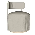 Beige Leather Single Chair With Curved Backrest Fringe Trim And Metal Legs