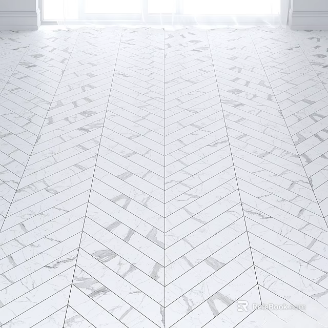 White Marble Herringbone Pattern Floor Tiles With Polished Surface For Interior Design 3d model