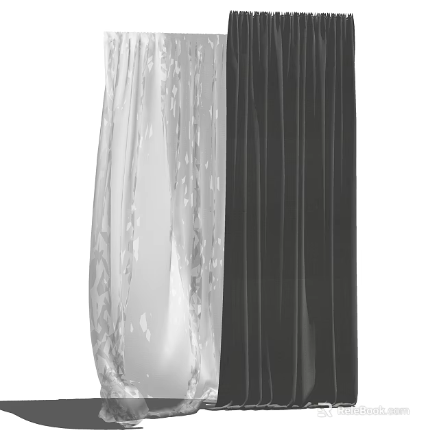 Double Layer Sheer Gauze And Dark Fabric Curtains For Home Window Decoration 3d model 