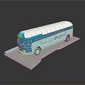 Blue And White Greyhound Bus Model Displayed On Grey Stand 3d model