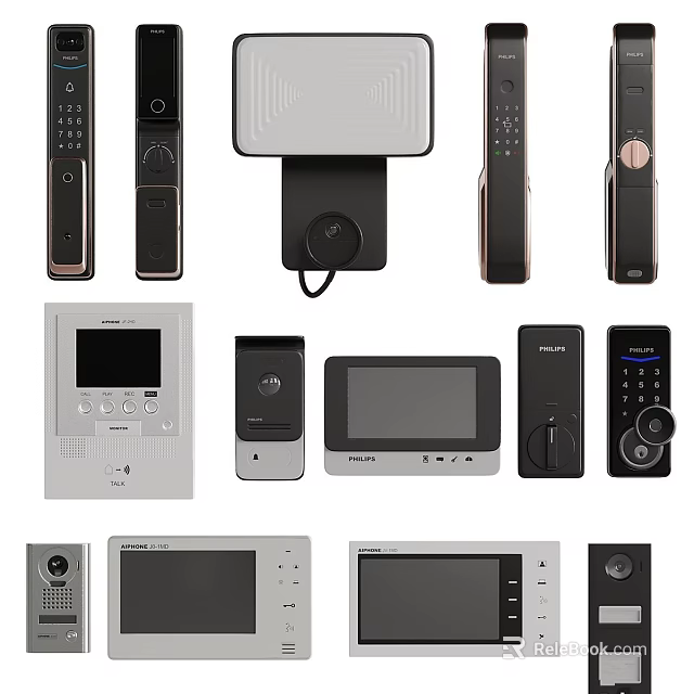 Smart Home Security Devices Including Door Locks Cameras And Control Panels 3d model 