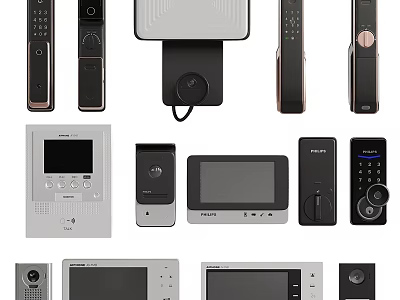 Smart Home Security Devices Including Door Locks Cameras And Control Panels 3d model