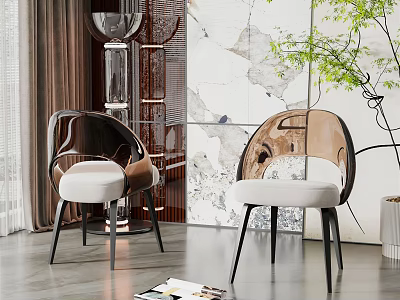 Elegant Modern Dining Chairs With Curved Backrest White Cushion And Metal Legs 3d model