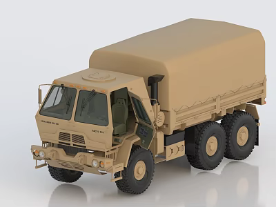 Khaki Colored Military Utility Truck With Canvas Cover And Multiple Wheels 3d model