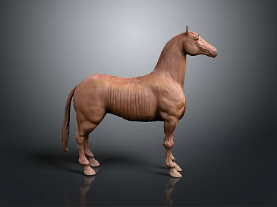 Realistic Brown Horse 3D Model Sculpture With Gray Background And Detailed Texture 3d model