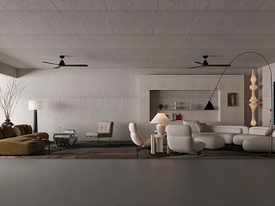 Modern Minimalist Sofa And Coffee Table Combination For Spacious Concrete Living Room Interior Design 3d model