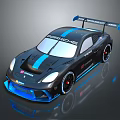 Black Porsche Race Car With Blue Accents And Rear Spoiler Design