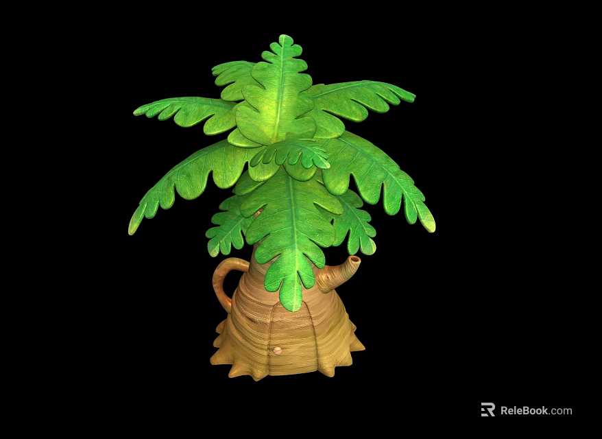 Decorative Clay Pot Planter With Lush Green Fern Leaves For Home Decor 3d model 
