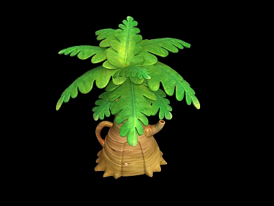 Decorative Clay Pot Planter With Lush Green Fern Leaves For Home Decor 3d model