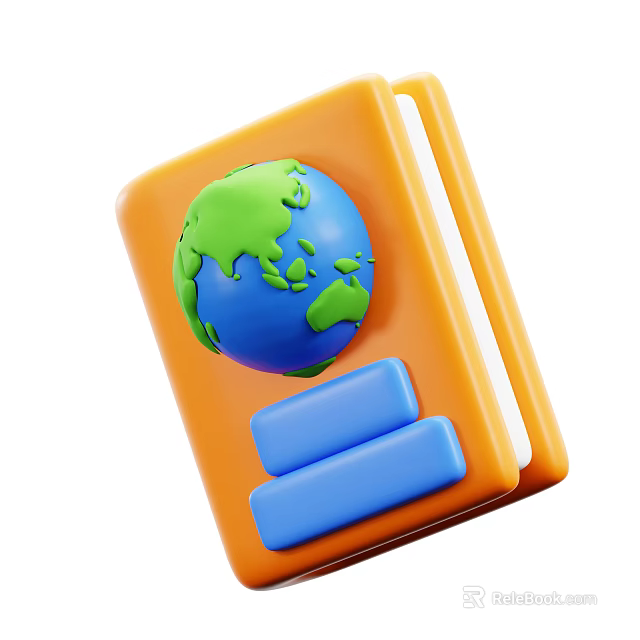 Educational Book With Orange Cover Featuring Globe Design And Blue Interactive Buttons 3d model 