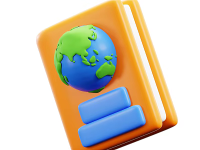 Educational Book With Orange Cover Featuring Globe Design And Blue Interactive Buttons 3d model