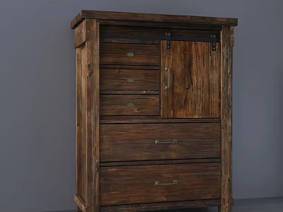 Rustic Wooden Entryway Cabinet Sideboard With Drawers And Sliding Door Storage Furniture 3d model