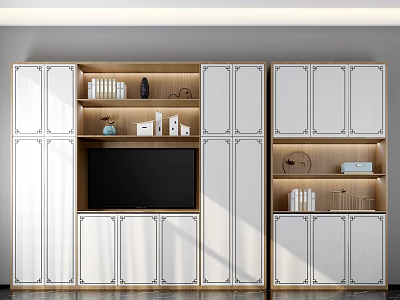 New Chinese TV Background Cabinet Wardrobe Cabinet 3d model