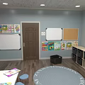 School Classroom Interior With Whiteboards Bulletin Boards Student Artwork And Colorful Rug