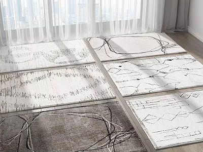 Modern Square Rugs With Abstract Lines And Geometric Patterns In White Grey Tones 3d model