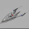 Advanced Futuristic Interstellar Spaceship Streamlined White Body Red Blue Accents Multi Wing Design