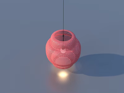 Pink Mesh Hanging Chandelier With Hollow Spherical Design And Lighting Shadow 3d model