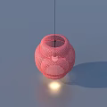 Pink Mesh Hanging Chandelier With Hollow Spherical Design And Lighting Shadow