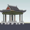 Traditional Chinese Pavilion Featuring Curved Eaves Decorative Roof And White Railings