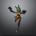 Vibrant Fantasy Character Design With Orange Black Body Colorful Eyes And Horns