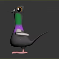 3D Pigeon Model With Gray Body Green Neck Purple Chest White Wings And Pink Feet