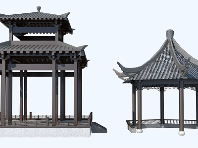 Traditional Chinese Pavilion With Classic Roof Overhanging Eaves Columns And Stone Base 3d model