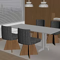 Modern Wooden Dining Table With Four Gray Cushioned Chairs And Pendant Lights
