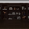 Ornate Dark Brown Wooden Bookcase With Glass Doors Decorative Items Books Vases Sculptures And Drawers