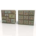 Two Vintage Distressed Green and Brown Wooden Drawer Chests with Metal Handles