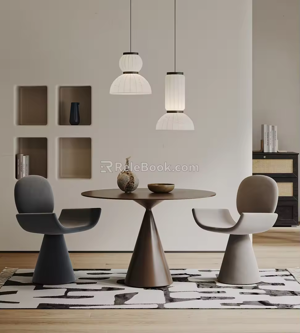 Modern leisure table and chair combination negotiation table and chair dining table and chair chandelier carpet 3d model