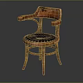 Vintage Wooden Chair With Leather Seat Armrests And Rivet Details For Home Decor