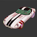 Vintage Silver Sports Car With Blue Center Stripe Red Accents Streamlined Body And Shiny Surface