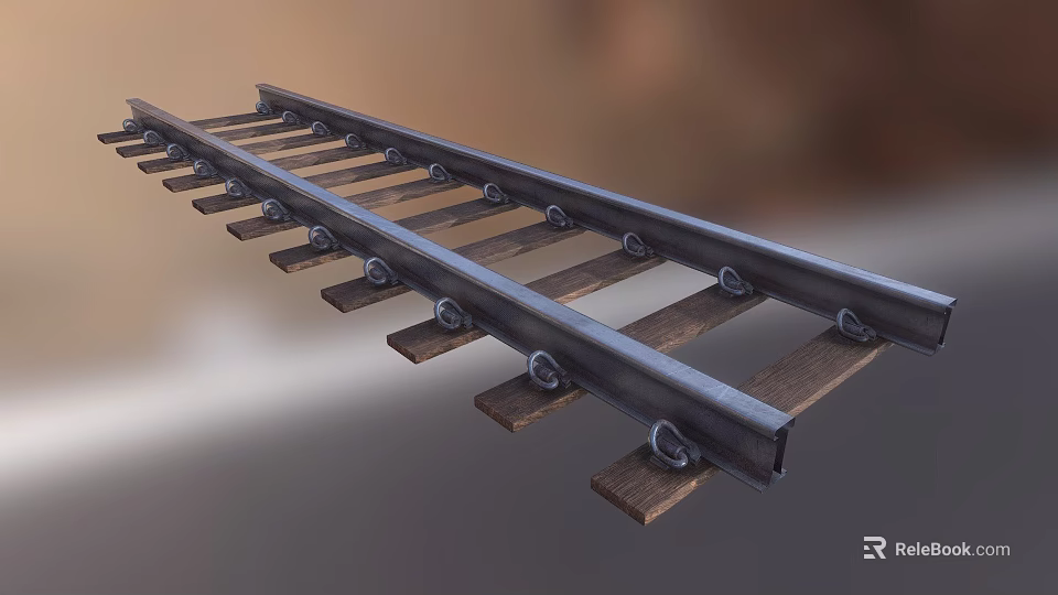 Strong Train Railway Track With Wooden Sleepers And Metal Rails 3d model 