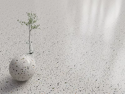 White Speckled Terrazzo Floor With Transparent Vase Small Plant And Speckled White Sphere 3d model