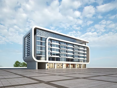 Modern Office Building Featuring Glass Facade And Contemporary Architectural Design With Open Plaza 3d model