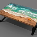 Unique Coffee Table With Beach Inspired Tabletop Design Waves And Orange Elements 3d model
