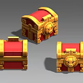 Decorative Red And Gold Treasure Chests With Ornate Gold Borders And Locks