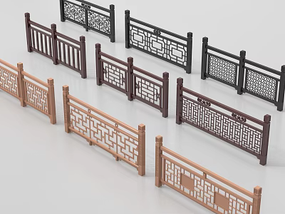 Decorative Carved Railings With Multiple Patterns And Different Wooden Finishes 3d model