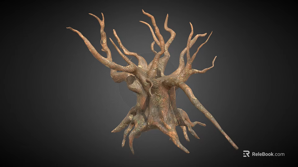 Abstract Plant With Twisted Branches And Brown Copper Color On Dark Background 3d model 