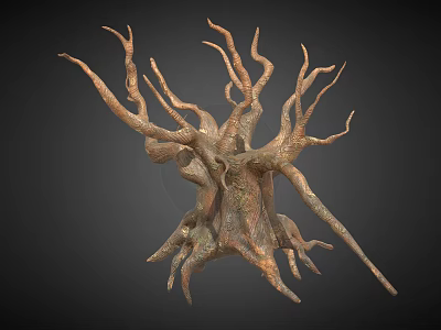 Abstract Plant With Twisted Branches And Brown Copper Color On Dark Background 3d model