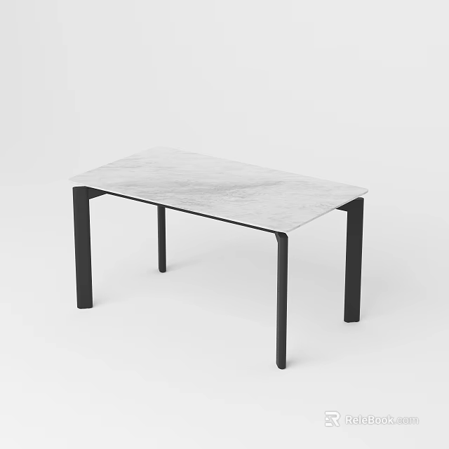 Minimalist Modern Dining Table With Light Colored Marble Top And Black Legs 3d model