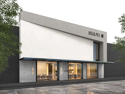 Modern Commercial Storefront Design With White Wall Glass Doors And JSJLFU Brand Signage 3d model