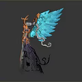 Woman With Blue Wings And Ornate Orange Gold Outfit Standing Majestically
