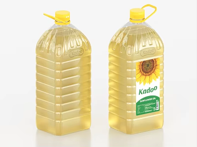 Two Bottles of Kado Sunflower Oil with Sunflower Design Yellow Bottles and Light Yellow Liquid 3d model