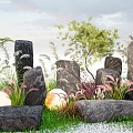 Modern Landscape Stone Headline Stone Stone Scene Stone Pennisetum Fine Mans Reed Flowers 3d model