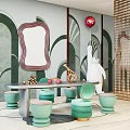Modern Kids Table With Green Stools Toys And Decorative Elements In Children Room
